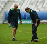 17 June 2016; Republic of Ireland manager Martin O'Neill, left, checks the pitch alongside goalkeeping coach Seamus McDonagh during squad training at Nouveau Stade de Bordeaux, France. Photo by David Maher/Sportsfile