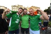 17 June 2016; Republic of Ireland supporters, from left to right, Briain Merriman, from Churchtown, Co Dublin, Sean O'Reilly, from Dundrum, Co Dublin, and Pól Seoige, from Islandeady, Co Mayo, in Bordeaux, France. Photo by Stephen McCarthy/Sportsfile