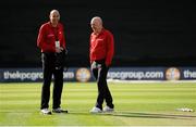 16 June 2016; Fourth umpires Roland Black, left, and Alan Neill, right, inspect the wicket ahead of the One Day International match between Ireland and Sri Lanka at Malahide Cricket Ground in Malahide, Dublin. Photo by Seb Daly/Sportsfile