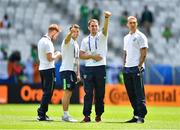 18 June 2016; Republic of Ireland players, left to right, Stephen Quinn, Wes Hoolahan, Robbie Brady and Jeff Hendrick, on the pitch ahead of the UEFA Euro 2016 Group E match between Belgium and Republic of Ireland at Nouveau Stade de Bordeaux in Bordeaux, France. Photo by Stephen McCarthy / Sportsfile.