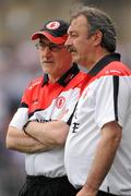 18 July 2010; Tyrone manager Mickey Harte, left, with selector Tony Donnelly. Ulster GAA Football Senior Championship Final, Monaghan v Tyrone, St Tighearnach's Park, Clones, Co. Monaghan. Picture credit: Brendan Moran / SPORTSFILE