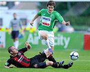 23 July 2010; Jake Kelly, Bray Wanderers, is tackled by Glenn Cronin, Bohemians. Airtricity League Premier Division, Bray Wanderers v Bohemians, Carlisle Grounds, Bray, Co. Wicklow. Picture credit: Matt Browne / SPORTSFILE