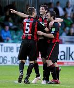 23 July 2010; Killian Brennan, Bohemians, celebrates after scoring their 3rd goal against Bray Wanderers with team-mates Brian Shelly, 5, and Mark Rossiter, right. Airtricity League Premier Division, Bray Wanderers v Bohemians, Carlisle Grounds, Bray, Co. Wicklow. Picture credit: Matt Browne / SPORTSFILE