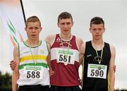 24 July 2010; Robert Yorke, Mullingar Harriers, winner of the U-18 Boy's 1500m alongside Stephen Attride, St. Abbans, left and Carl Dunne, Dunleer at the Woodie's DIY Juvenile Track and Field Championships. Tullamore Harriers Stadium, Tullamore, Co. Offaly. Picture credit: Barry Cregg / SPORTSFILE
