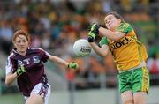 24 July 2010; Geraldine McLaughlin, Donegal, in action against Sarah Lynch, Galway. Ladies Gaelic Football Minor A Championship All-Ireland Final, Donegal v Galway, Seán O'Heslin GAA Cub, Ballinamore, Co. Leitrim. Picture credit: Brian Lawless / SPORTSFILE