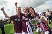 24 July 2010; Galway players, from left, Tessa Mullins, Aisling Donnelly, and Eilis Gannon, celebrate with the cup. Ladies Gaelic Football Minor A Championship All-Ireland Final, Donegal v Galway, Seán O'Heslin GAA Cub, Ballinamore, Co. Leitrim. Picture credit: Brian Lawless / SPORTSFILE