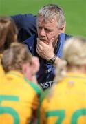 24 July 2010; Donegal manager Kenny Griffin with his players after defeat. Ladies Gaelic Football Minor A Championship All-Ireland Final, Donegal v Galway, Seán O'Heslin GAA Cub, Ballinamore, Co. Leitrim. Picture credit: Brian Lawless / SPORTSFILE
