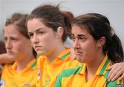 24 July 2010; Donegal players, from right, Tara Khan, Laura Stewart, and Mairead Walsh, show their disappointment after the match. Ladies Gaelic Football Minor A Championship All-Ireland Final, Donegal v Galway, Seán O'Heslin GAA Cub, Ballinamore, Co. Leitrim. Picture credit: Brian Lawless / SPORTSFILE