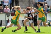 24 July 2010; Charlotte Cooney, Galway, in action against Kate Keaney, left, and Tanya Kennedy, Donegal. Ladies Gaelic Football Minor A Championship All-Ireland Final, Donegal v Galway, Seán O'Heslin GAA Cub, Ballinamore, Co. Leitrim. Picture credit: Brian Lawless / SPORTSFILE