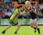 24 July 2010; Deirdre Brennan, Galway, in action against Emer Gallagher, Donegal. Ladies Gaelic Football Minor A Championship All-Ireland Final, Donegal v Galway, Seán O'Heslin GAA Cub, Ballinamore, Co. Leitrim. Picture credit: Brian Lawless / SPORTSFILE