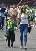 18 June 2016; Claudine Keane with her son Robbie Keane Junior prior to the UEFA Euro 2016 Group E match between Belgium and Republic of Ireland at Nouveau Stade de Bordeaux in Bordeaux, France. Photo by Ray McManus/Sportsfile