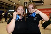 17 June 2016; Ireland's Orla Barry, who won gold in the F57 Discus, and Niamh McCarthy, who won silver in the F40/41 Discus, during their homecoming from the IPC Athletic European Championships 2016 in Grosetto, Italy, at Dublin Airport in Dublin. Photo by Sam Barnes/Sportsfile
