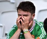18 June 2016; A dejected Republic of Ireland supporter following the UEFA Euro 2016 Group E match between Belgium and Republic of Ireland at Nouveau Stade de Bordeaux in Bordeaux, France. Photo by David Maher / Sportsfile.