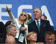 18 June 2016; FAI Chief Executive John Delaney with Emma English before the start of the game in the UEFA Euro 2016 Group E match between Belgium and Republic of Ireland at Nouveau Stade de Bordeaux in Bordeaux, France. Photo by David Maher/Sportsfile