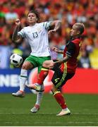 18 June 2016; Jeff Hendrick of Republic of Ireland in action against Radja Nainggolan of Belgium during the UEFA Euro 2016 Group E match between Belgium and Republic of Ireland at Nouveau Stade de Bordeaux in Bordeaux, France. Photo by Stephen McCarthy/Sportsfile