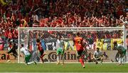 18 June 2016; Romelu Lukaku. far left of Belgium celebrates after scoring his side's first goal as Republic of Ireland players John O'Shea, James McCarthy, Ciaran Clark and Robbie Brady look on in the UEFA Euro 2016 Group E match between Belgium and Republic of Ireland at Nouveau Stade de Bordeaux in   Bordeaux, France. Photo by David Maher/Sportsfile