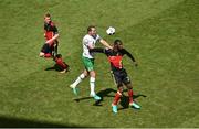 18 June 2016; John O'Shea of Republic of Ireland in action against Christian Benteke of Belgium during the UEFA Euro 2016 Group E match between Belgium and Republic of Ireland at Nouveau Stade de Bordeaux in Bordeaux, France. Photo by Paul Mohan / Sportsfile.