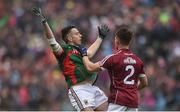 18 June 2016; Eoghan Kerin of Galway tussles with Evan Regan of Mayo during the Connacht GAA Football Senior Championship Semi-Final match between Mayo and Galway at Elverys MacHale Park in Castlebar, Co Mayo. Photo by Ramsey Cardy/Sportsfile