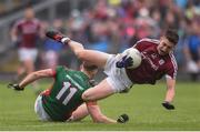 18 June 2016; Johnny Heaney of Galway is tackled by Aidan O’Shea of Mayo during the Connacht GAA Football Senior Championship Semi-Final match between Mayo and Galway at Elverys MacHale Park in Castlebar, Co Mayo. Photo by Ramsey Cardy/Sportsfile