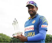 16 June 2016; Captain of Sri Lanka Anjelo Mathews with the series winning trophy following his team's vicotry during the One Day International match between Ireland and Sri Lanka at Malahide Cricket Ground in Malahide, Dublin. Photo by Seb Daly/Sportsfile
