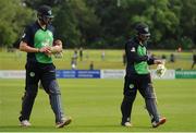 16 June 2016; Ireland's Boyd Rankin, left, and Andrew McBrine leave the field following their team's loss during the One Day International match between Ireland and Sri Lanka at Malahide Cricket Ground in Malahide, Dublin. Photo by Seb Daly/Sportsfile