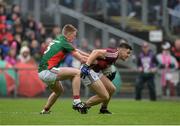 18 June 2016; Damien Comer of Galway in action against Kevin Keane of Mayo during the Connacht GAA Football Senior Championship Semi-Final match between Mayo and Galway at Elverys MacHale Park in Castlebar, Co Mayo. Photo by Daire Brennan/Sportsfile