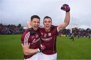 18 June 2016; Galway's Sean Denvir, left, and Eamonn Brannigan celebrate following their side's victory in the Connacht GAA Football Senior Championship Semi-Final match between Mayo and Galway at Elverys MacHale Park in Castlebar, Co Mayo. Photo by Ramsey Cardy/Sportsfile