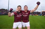 18 June 2016; Galway's Sean Denvir, left, and Eamonn Brannigan celebrate following their side's victory in the Connacht GAA Football Senior Championship Semi-Final match between Mayo and Galway at Elverys MacHale Park in Castlebar, Co Mayo. Photo by Ramsey Cardy/Sportsfile