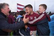 18 June 2016; Galway's Damien Comer celebrates with supporters following his side's victory in the Connacht GAA Football Senior Championship Semi-Final match between Mayo and Galway at Elverys MacHale Park in Castlebar, Co Mayo. Photo by Ramsey Cardy/Sportsfile