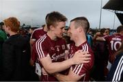 18 June 2016; David Wynne, left, and Danny Cummins of Galway celebrate after the Connacht GAA Football Senior Championship Semi-Final match between Mayo and Galway at Elverys MacHale Park in Castlebar, Co Mayo. Photo by Daire Brennan/Sportsfile