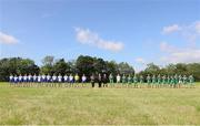 18 June 2016; The teams line up before the Britain's Provincial Junior Shield Final match between Hertfordshire and Yorkshire at Frongoch in Gwynedd, Wales. Photo by Paul Currie/Sportsfile
