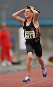 25 July 2010; Oision Toal, Letterkenny, realises he has just been beaten to the line during the U-13 Boy's 4 x 100 m final at the Woodie's DIY Juvenile Track and Field Championships. Tullamore Harriers Stadium, Tullamore, Co. Offaly. Picture credit: Barry Cregg / SPORTSFILE