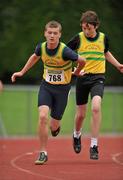 25 July 2010; Adam Raitt, Brother Pearse AC, receives the batton from Peter McDermott during the U-15 Boy's 4 x 100m final, at the Woodie's DIY Juvenile Track and Field Championships. Tullamore Harriers Stadium, Tullamore, Co. Offaly. Picture credit: Barry Cregg / SPORTSFILE