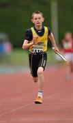 25 July 2010; Conor Sexton, Abbey Striders AC, on his way to win the U-13 Boy's 4 x 100m final during the Woodie's DIY Juvenile Track and Field Championships. Tullamore Harriers Stadium, Tullamore, Co. Offaly. Picture credit: Barry Cregg / SPORTSFILE