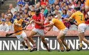 25 July 2010; Aisake O'Hailpin, Cork, in action against Kieran McGourty and Cormac Donnelly, Antrim. GAA Hurling All-Ireland Senior Championship Quarter-Final, Cork v Antrim, Croke Park, Dublin. Picture credit: Oliver McVeigh / SPORTSFILE