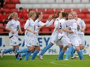 25 July 2010; Lucy Hannon, second from right, Salthill Devon, celebrates with team-mates after scoring her side's first goal. FAI Umbro Women's Cup Final, Salthill Devon v Peamount, Tolka Park, Dublin. Picture credit: David Maher / SPORTSFILE