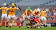 25 July 2010; Ronan Curran, Cork, in action against Shane McNaughton, Simon McRory, left, and Neil McManus, right, Antrim. GAA Hurling All-Ireland Senior Championship Quarter-Final, Cork v Antrim, Croke Park, Dublin. Picture credit: Ray McManus / SPORTSFILE