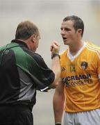 25 July 2010; Referee Michael Wadding explains to Liam Watson, Antrim, why he is being sent off. GAA Hurling All-Ireland Senior Championship Quarter-Final, Cork v Antrim, Croke Park, Dublin. Picture credit: Oliver McVeigh / SPORTSFILE