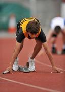 25 July 2010; A Leevale athlete prepares for the start of a race, during the Woodie's DIY Juvenile Track and Field Championships. Tullamore Harriers Stadium, Tullamore, Co. Offaly. Picture credit: Barry Cregg / SPORTSFILE