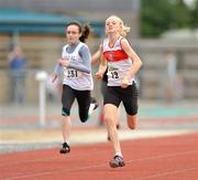 24 July 2010; Laura Ann Costello, Galway City Harriers, wins the U-14 Girl's 200m race ahead of Stacey Kerr, Sligo, at the Woodie's DIY Juvenile Track and Field Championships. Tullamore Harriers Stadium, Tullamore, Co. Offaly. Picture credit: Barry Cregg / SPORTSFILE