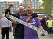 26 July 2010; Shamrock Rovers fans Malachy Webb, left and Harry Quinn, celebrate after receiving their tickets in advance of their side's Europa League Third Qualifying Round, 1st Leg, game against Juventus on Thursday night. Tallaght Stadium, Tallaght, Dublin. Picture credit: Barry Cregg / SPORTSFILE