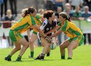 24 July 2010; Charlotte Cooney, Galway, in action against Tanya Kennedy, left, and Ciara Hegarty, Donegal. Ladies Gaelic Football Minor A Championship All-Ireland Final, Donegal v Galway, Seán O'Heslin GAA Cub, Ballinamore, Co. Leitrim. Picture credit: Brian Lawless / SPORTSFILE