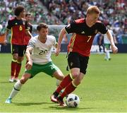 18 June 2016; Kevin De Bruyne of Belgium in action against Wes Hoolahan of Republic of Ireland in the UEFA Euro 2016 Group E match between Belgium and Republic of Ireland at Nouveau Stade de Bordeaux in Bordeaux, France. Photo by David Maher/Sportsfile