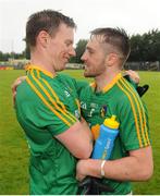 19 June 2016; Ronan Kennedy, left, and Seán McWeeney of Leitrim celebrate following their team's victory during the GAA Football All-Ireland Senior Championship Qualifier Round 1A match between Leitrim and Waterford at Páirc Seán Mac Diarmada in Carrick-on-Shannon, Co Leitrim. Photo by Seb Daly/Sportsfile