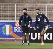 20 June 2016; Jonathan Walters of Republic of Ireland with team physio John Flynn during squad training at Versailles in Paris, France. Photo by David Maher/Sportsfile