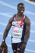 27 July 2010; Dwain Chambers of Great Britain smiles after winning his heat of the Men's 100m in a time of 10.21 sec. 20th European Athletics Championships, Montjuïc Olympic Stadium, Barcelona, Spain. Picture credit: Brendan Moran / SPORTSFILE