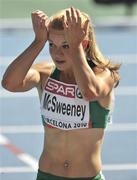 28 July 2010; Ireland's Ailis McSweeney reacts after finishing 4th in her heat of the Women's 100m in a time of 11.52 sec and qualifying for the semi-finals. 20th European Athletics Championships Montjuïc Olympic Stadium, Barcelona, Spain. Picture credit: Brendan Moran / SPORTSFILE