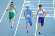 28 July 2010; Ireland's Jason Smyth trails Emanuele Di Gregorio of Italy and Christophe Lemaitre of France on his way to finishing 4th in a time of 10.46 sec during his semi-final of the Men's 100m. 20th European Athletics Championships Montjuïc Olympic Stadium, Barcelona, Spain. Picture credit: Brendan Moran / SPORTSFILE
