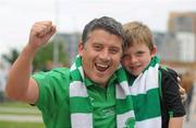 29 July 2010; Shamrock Rovers supporters Chris Gorman and his Darragh, age 6, on their way to the game. UEFA Europa League Third Qualifying Round - 1st Leg, Shamrock Rovers v Juventus, Tallaght Stadium, Tallaght, Dublin. Picture credit: David Maher / SPORTSFILE