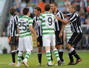 29 July 2010; Robert Bayly, Shamrock Rovers, and  Claudio Marchisio, Juventus, 8, confront each other during the game. UEFA Europa League Third Qualifying Round - 1st Leg, Shamrock Rovers v Juventus, Tallaght Stadium, Tallaght, Dublin. Picture credit: David Maher / SPORTSFILE